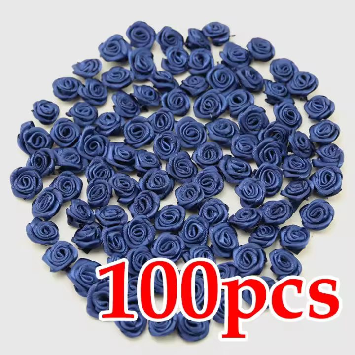 Mini cinta de flores rosas frescas, cinta de satén de tamaño pequeño, flor Artificial, decoración de fiesta festiva, 10x10mm, 100 unids/lote por paquete - 1
