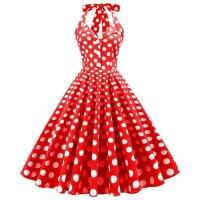 2025 nuevo Hepburn verano Vintage lunares mujeres Halter elegante fiesta 50s 60s Rockabilly Pin Up túnica Swing vestido de cola - details 23
