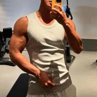 Chaleco para hombre de tela acanalada con cuello redondo, camisetas sin mangas ajustadas de color sólido, chaleco transpirable, ropa deportiva de calle para Fitness - details 14