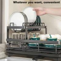 Estante para secar platos, organizador de platos de cocina ajustable con escurridor sobre fregadero, encimera, soporte de almacenamiento de cubiertos - details 3