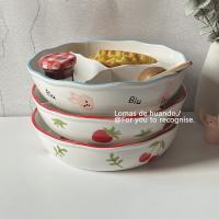 Ins placa de rejilla hogar cerámica profundización con tapa reducción de grasa tazón de distribución cuantitativa plato de partición plato de fruta caja bento - details 3