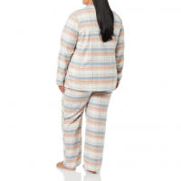 MoFiz Pijamas Mujer Algodón Cuadros Manga Larga con Traje Dos Piezas Casual Ropa de Casa Dormir con Botones - details 0