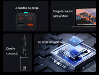Baseus Cargador tipo c rápido de escritorio 65W GaN, cargador multiple 4 en 1 para iPhone, computadora portátil, Xiaomi y Samsung - details 1