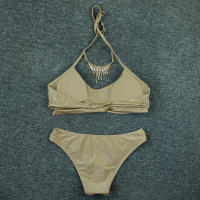Bikini de vendaje con cordones para mujer, traje de baño negro liso, conjunto de dos piezas, Bikini femenino de fiesta XL 2023 - details 6