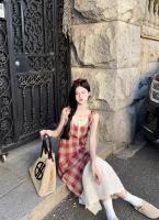 Dos vestidos camisola de encaje a cuadros falsos, estilo de vacaciones junto al mar de verano para mujer, sentido del diseño, falda larga de nicho - details 21