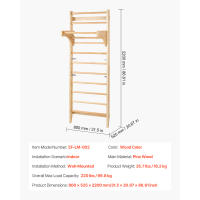 Escalera Sueca SucceBuy para Gimnasio en Casa, Escalera de Madera de 10 Niveles para Escalar en Interiores, Equipo de Gimnasio con Capacidad de 99.79 kg con Barra de Dominadas, Apta para Niños y Adultos, Barras de Gimnasia para Ejercicio y Juego - details 5
