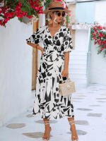 Vestido acampanado bohemio estampado para mujer, ropa informal de manga corta con burbujas, Vintage, elegante, verano, 2024 - details 17
