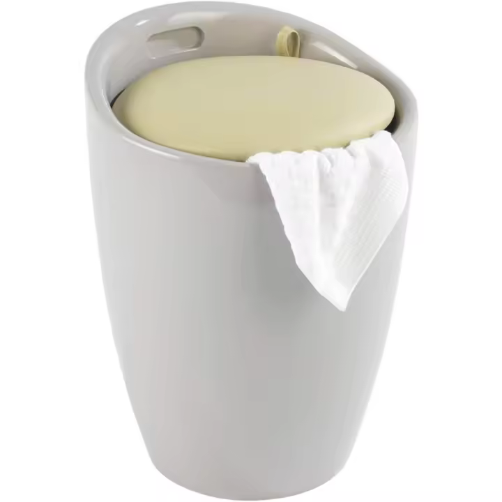 Taburete Candy blanco mate - Taburete de baño, con bolsa de lavandería extraíble, Plástico (ABS), 36 x 50,5 x 36 cm, Blanco - 1