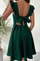 Vestido corto con cuello cuadrado y tirantes para mujer, traje de verano, Color liso, espalda descubierta - details 17