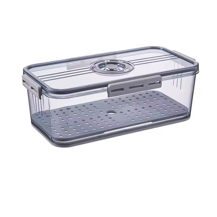 Caja de almacenamiento para nevera sellada, contenedor de pan transparente de plástico con estera de drenaje con tapa, contenedor de almacenamiento de alimentos para cocina - 1