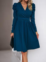 Vestido elegante de manga larga con cuello en V para mujer, ropa de calle de Color sólido, moda de viaje, otoño e invierno, 2023 - details 13