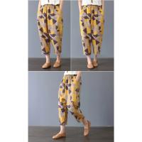Pantalones de algodón y lino para mujer, pantalones harén con estampado de verano, pantalones holgados Retro a la moda hasta el tobillo para mujer - details 5