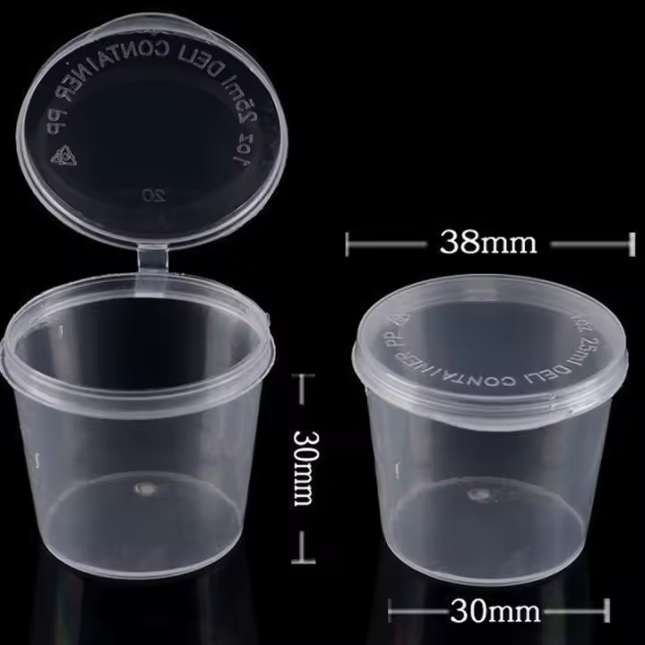Taza de salsa desechable para llevar, contenedores de plástico transparente con tapas con bisagras, tazas de plástico reutilizables, caja de pintura de pigmento, 50 piezas - 1