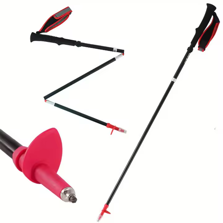 Polo De Trekking Telescópico, Polo De Aluminio 7075 Con Mango De Corcho, Cuatro Secciones, 1 unidad - 1