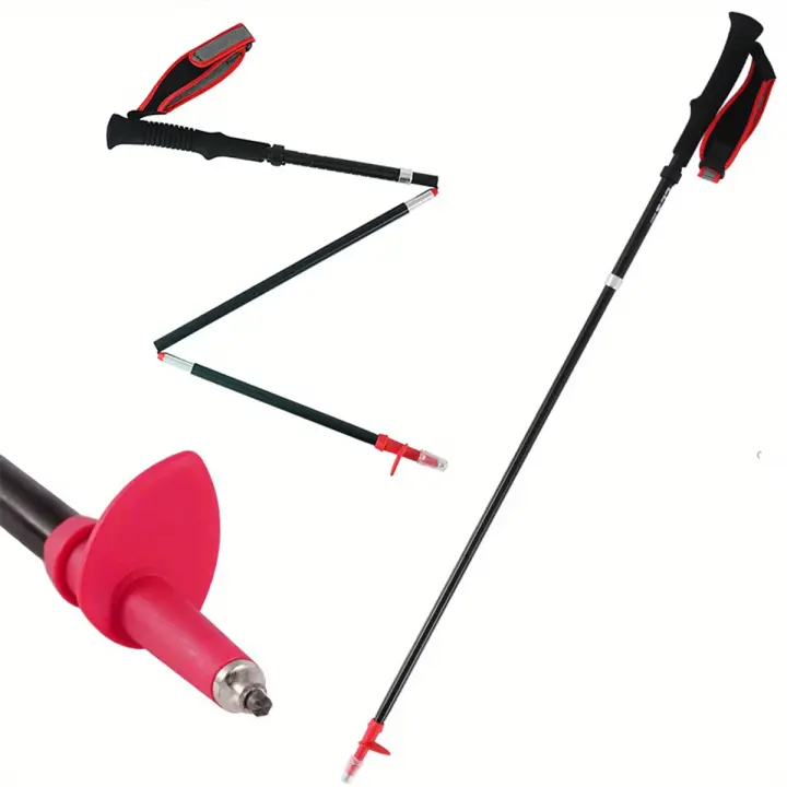 Polo De Trekking Telescópico, Polo De Aluminio 7075 Con Mango De Corcho, Cuatro Secciones, 1 unidad - 1