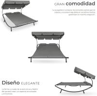 Tumbona Doble de Jardín, Tumbona de Playa con Sombrilla Plegable, Tumbona de Piscina para Dos, Tumbona de Jardín Exterior con 2 Ruedas y Cojines, Fácil Montaje, Interior y Exterior - Negro/Negro - details 18