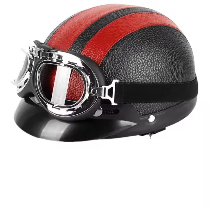 Casco de seguridad unisex para motociclismo, gafas eléctricas retro para moto, casco medio de moda, cuero PU - 1