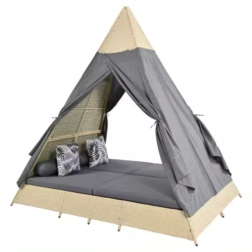 Conjunto de Jardín de Rattan Tenda, Cojines de Asiento, Cortina de Puerta Grisa - 1