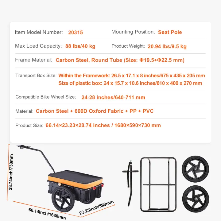 SucceBuy Remolque de carga para bicicleta: carro de bicicleta plegable de alta resistencia con liberación rápida, enganche universal, reflectores - 1