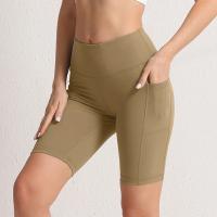 pantalones cortos de yoga con bolsillos para mujer, mallas deportivas sin costuras para gimnasio, pantalones cortos elásticos para ciclismo, mallas de color sólido para mujer - details 9