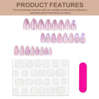 24pcs Uñas Postizas De Almendra Con Diseño De Flores 3D Y Gradiente Morado Aurora Uñas Falsas Wearables Franch ABS Para Bodas - details 4