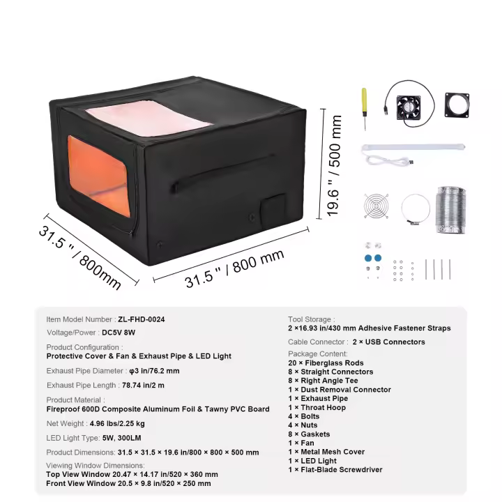 SucceBuy Caja para grabadora láser 31,5 x 31,5 x 19,6" Cubierta protectora ignífuga con extractor, retardante de llama, aislamiento de humo y ruido, protección para los ojos, se adapta a la mayoría de los grabadores láser - 1
