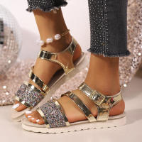 Sandalias de mujer de talla grande, nuevas de verano, con lentejuelas, de moda, de una sola tira, con suela gruesa, versátiles y cómodas. - details 7