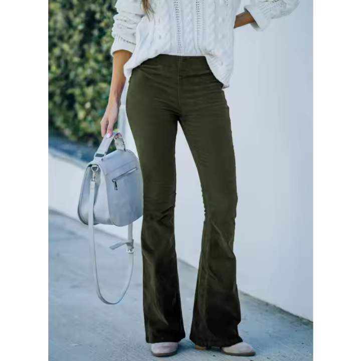 Pantalones acampanados elegantes de cintura alta para mujer, pantalones casuales con cintura elástica, color sólido, 2024 - 1