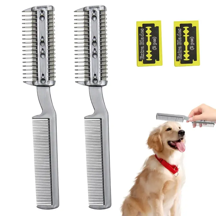 Peine para el cuidado de mascotas, doble cara, extraíble, lavable, portátil, para perros y gatos, 2 piezas - 1