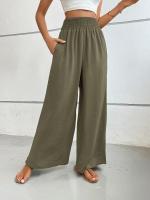 Pantalones de pierna ancha de tiro medio lisos a la moda para mujer, pantalones sueltos de verano para mujer, nuevos en pantalones cómodos - details 27