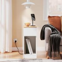 Auxiliares para Salón Mesilla de Noche Estrecha para Dormitorio con 1 Cajón y 1 Compartimento Abierto Blanco y Madera 20 x 35 x 60 cm FBT111-WNx2 ES - details 11