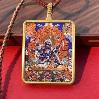 Pintura con seis brazos, cielo, gran virtud, rey diamante, dios negro de la riqueza, colgante de oro cuadrado Thangka tibetano - details 7