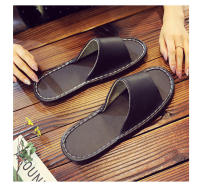 Casa antideslizante fondo suave salón de belleza piso de madera interior color sólido zapatillas de cuero para hombres y mujeres - details 18