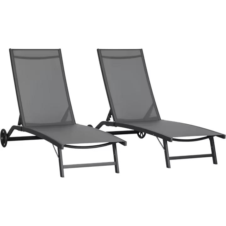 Pack de 2 Tumbonas de Jardín Exterior Tumbonas Reclinables de Aluminio con Respaldo Ajustable de 5 Niveles y Ruedas para Playa Piscina 165x66x102 cm Gris Oscuro - 1