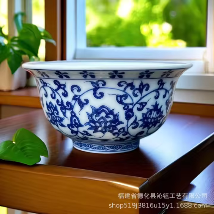 Antiguo Yongle azul y blanco esmaltado, loto entrelazado rojo, juego de Kung Fu maestro, taza de degustación de té, nueve melocotones, cinco bendiciones, - 1
