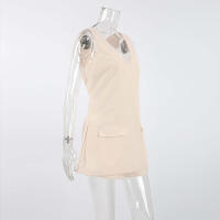 Conjunto de Top y pantalones cortos con cuello en V para mujer, traje de dos piezas para el lugar de trabajo, color caqui, para ir al trabajo - details 2