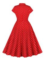 Elegante Vestido de Verano con Cuello de Giro Estilo Vintage Haruku Manga de Gorro Puntos Rojos - details 2