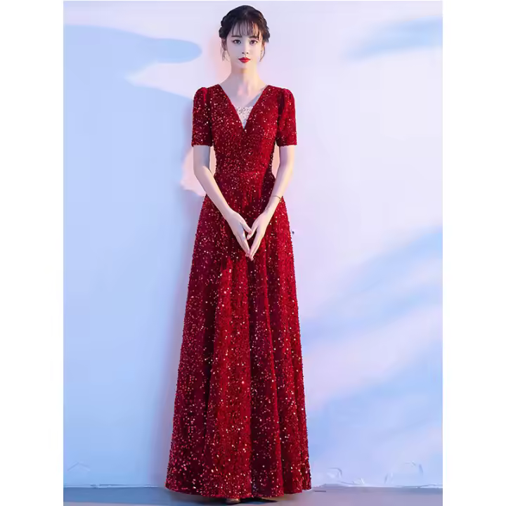 Elegante noche de compromiso para novias francesas, vestido de boda con lentejuelas, lujo de alta gama, traje de regreso a casa de nicho, rojo - 1