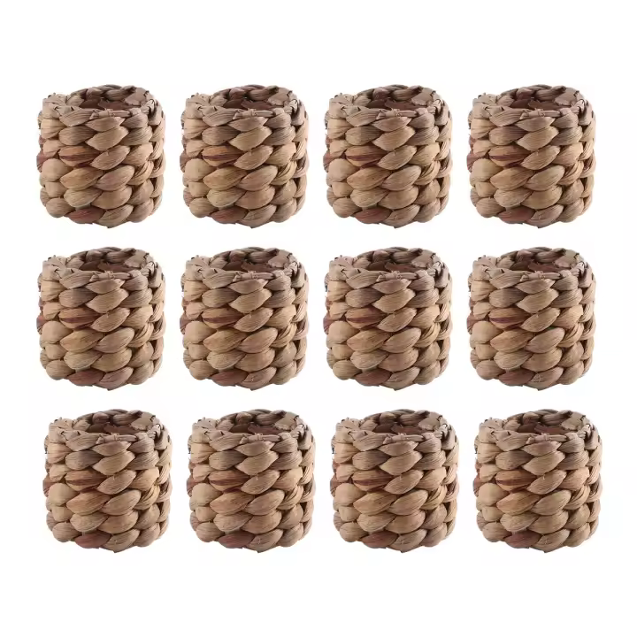 Water Hyacinth Napkin Rings Set of 12, Hand-Woven Farmhouse Napkin Rings, Rustic Napkin Rings for Birthday Party - 1