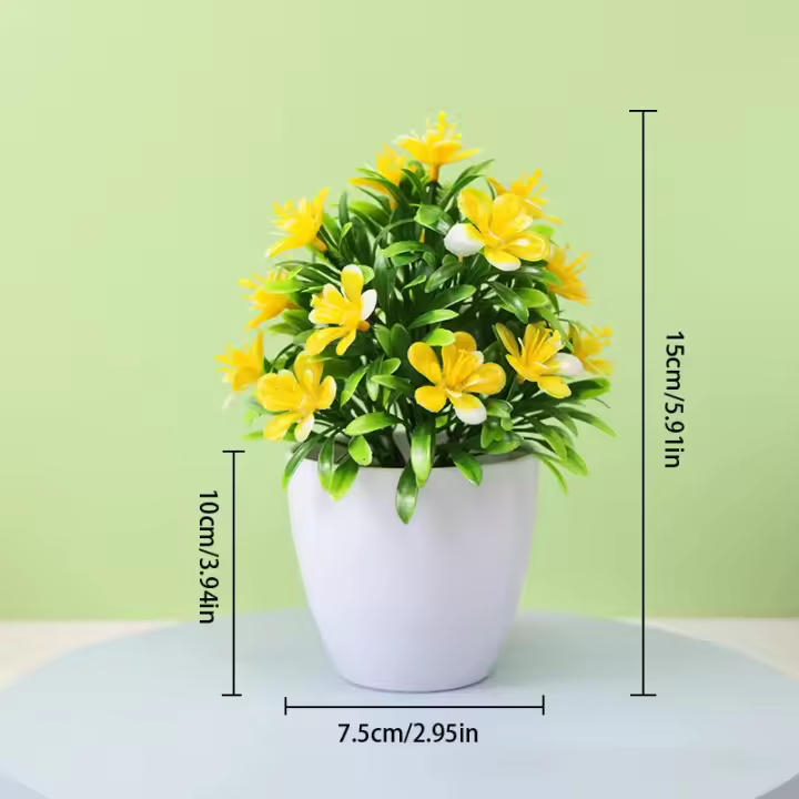 Flor Artificial de Cinco Hojas de Ciruela Planta Potada Pequeña para Decoración Interior y Exterior - 1