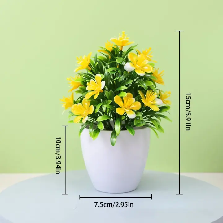Flor Artificial de Cinco Hojas de Ciruela Planta Potada Pequeña para Decoración Interior y Exterior - 1