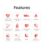 Reloj inteligente con pantalla completamente táctil de 1,69 pulgadas, oxígeno, presión arterial, prueba de frecuencia cardíaca, recordatorio de llamadas entrantes, IP67 - details 8