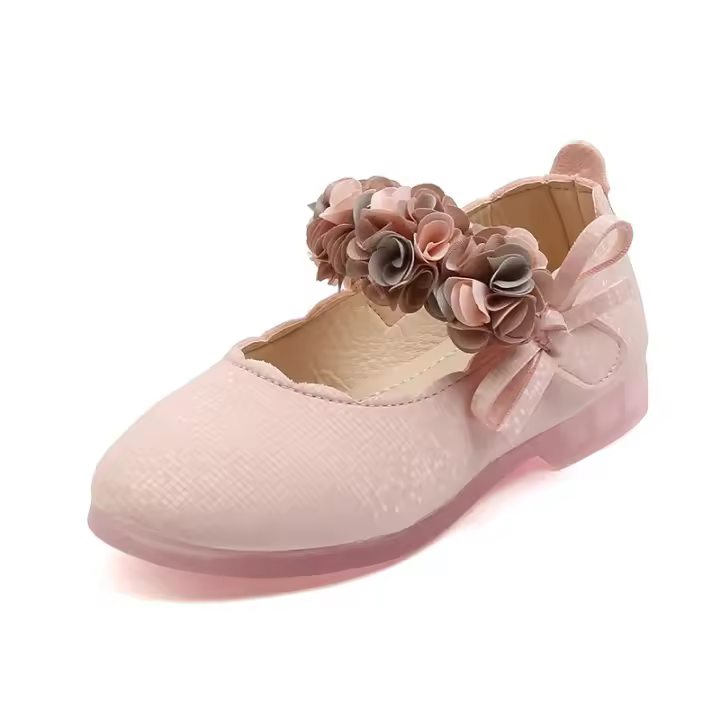 Zapatos de cuero con flores para niñas, zapatos de princesa de cristal para niñas, estilo coreano, zapatos de baile con lazo de boda para fiesta - 1