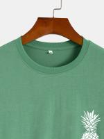 Camiseta 100% algodón con estampado de piña para hombre, camiseta informal de manga corta con cuello redondo, ropa de hombre para exteriores - details 17