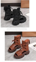 Botas retro de cuero de vaca para mujer 2025 verano Sandalias romanas con suela gruesa y con agujeros - details 3