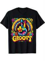 Camiseta Tie Dye Groovy Peace Sign – Camiseta gráfica retro Hippie Vibe para hombre, camisa de algodón negra - details 1