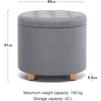 almacenamiento de lino acolchada redonda de 45 cm, taburete puf con almacenamiento (beige) - details 23