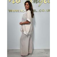 Conjunto de pantalón largo con cuello en V y ribete, informal, de talla grande, para mujer, artículo popular - details 12