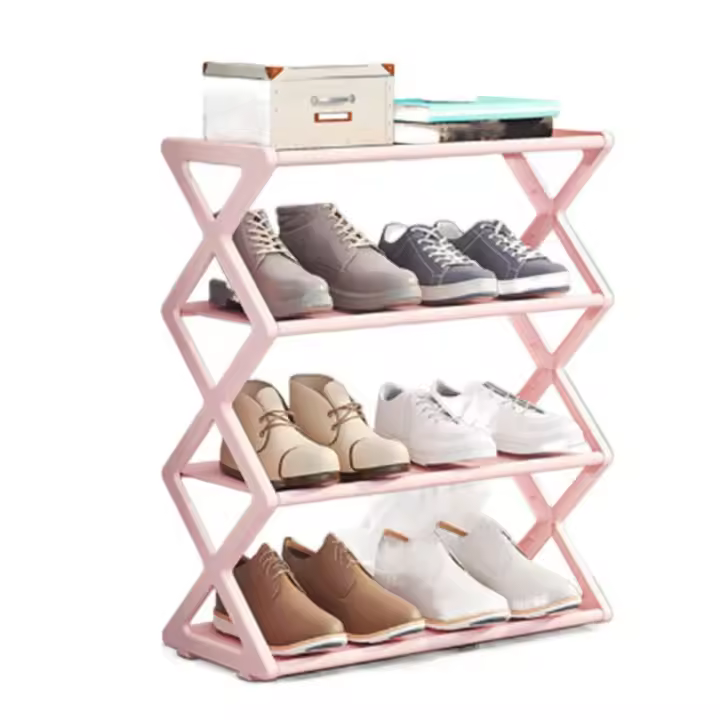 Zapatero en forma de X de tubo de acero, conjunto multicapa a prueba de polvo, armario de almacenamiento de zapatos extraíble que ahorra espacio para el hogar - 1