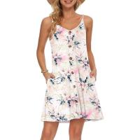 2025 Europa hermosa mujer verano delgado hombro botón cuello en V blusa de playa casual con vestido de bolsillo - details 2